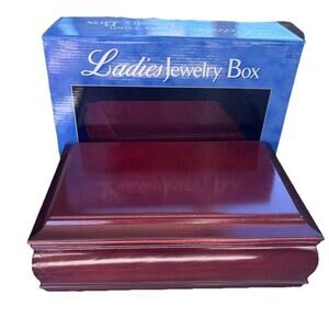 New Vintage Original Box Wood Walnut Finish 11x7 Ladies Jewelry Box